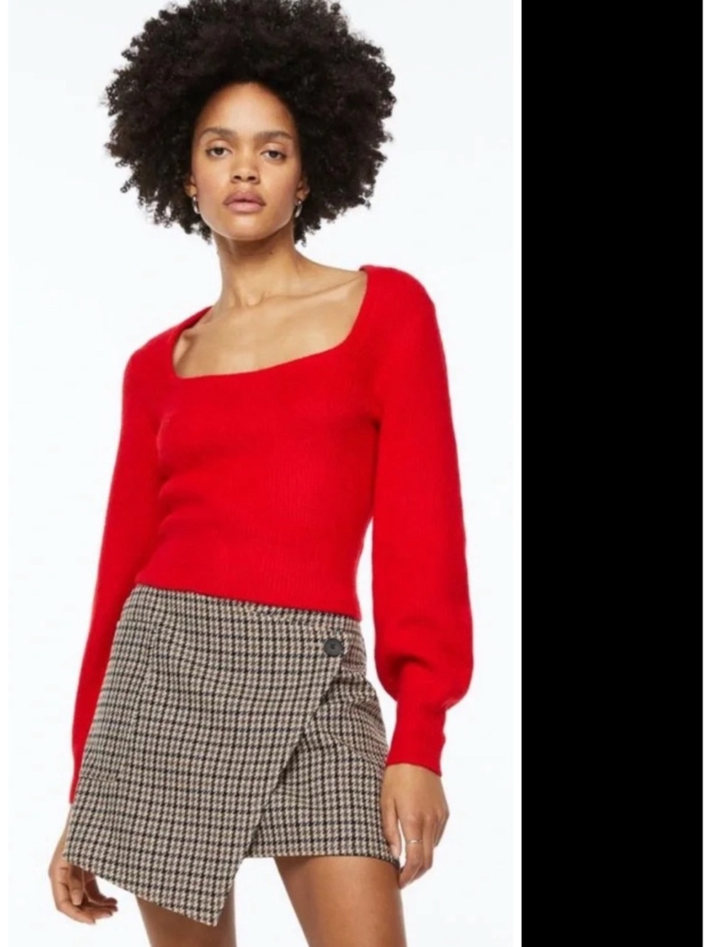 H&M Square Neck Rib Knit Long Sleeve Sweater in Red Size S EUC
